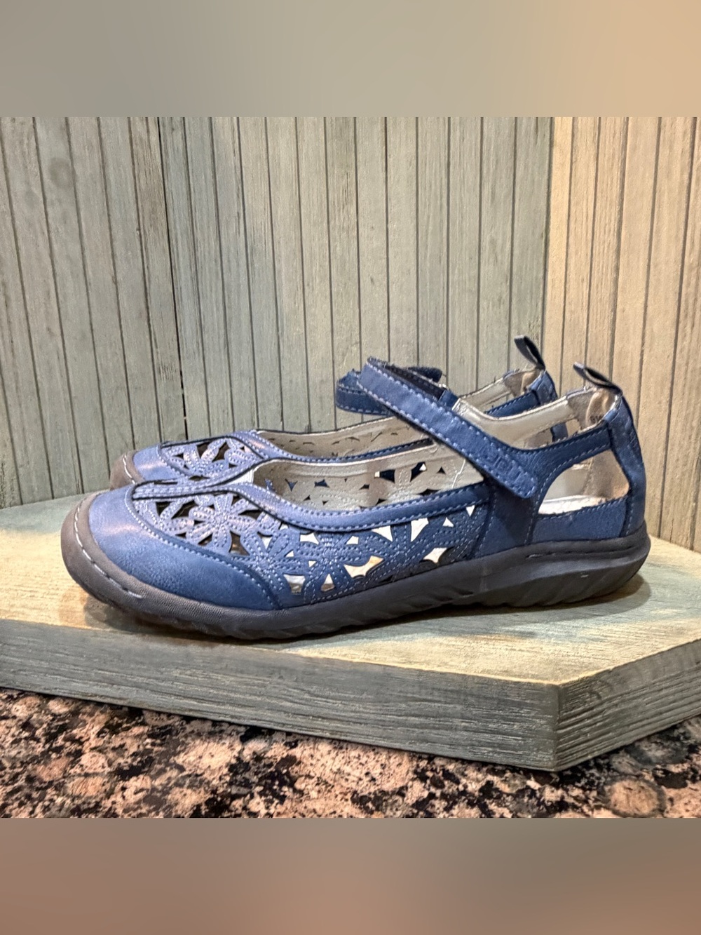Jambu Cornflower Blue Cutout Mary Jane Flats with Adjustable Strap 9W - Picture 2 of 9